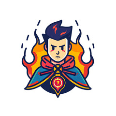 Colorful Cartoon Wizard Character with Flames
