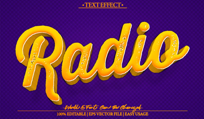Radio Vector Text Effect Editable Alphabet Retro Cartoon Yellow