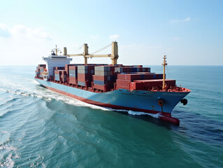 Fototapeta premium cargo container ship. Business logistic transportation sea freight, Cargo ship, Cargo container in deep sea port at industrial estate for import export around in the world