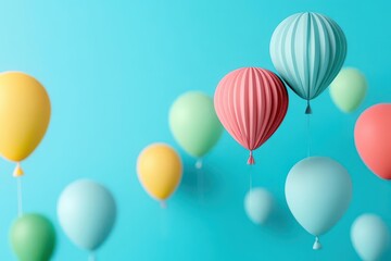 Naklejka premium Paper art balloons rising into the sky, New Year s Day festivities, 3D illustration