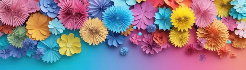 Naklejka premium Paper art fireworks, vibrant colors in New Year night sky, 3D illustration