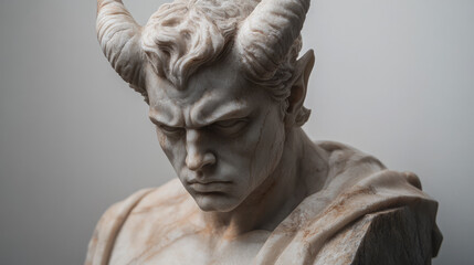 Crafted in white marble, this elegant devil statue features subtle, refined details, with a serene yet menacing expression that exudes a quiet, commanding presence.