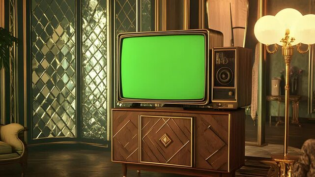 retro tv and set with green screen