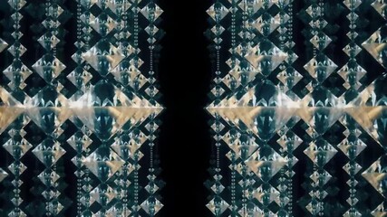 A detailed video featuring an intricate diamond pattern with reflective surfaces, creating a complex and visually engaging design. The arrangement captures elegance and sophistication.