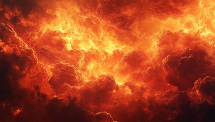 Fiery orange and red clouds fill the sky, resembling a blazing inferno.