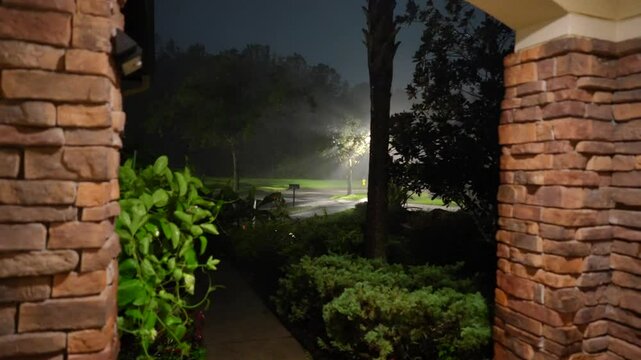 Hurricane big gust wind, heavy rain and lightning on landfall