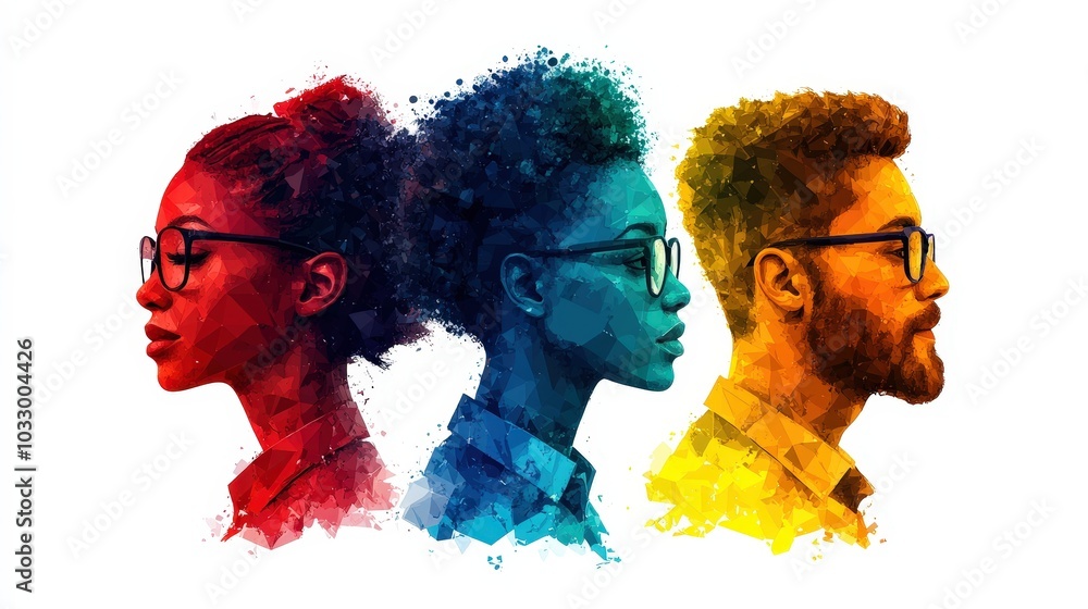 Poster unity in business: diversity and inclusion leadership icons set for playful website design