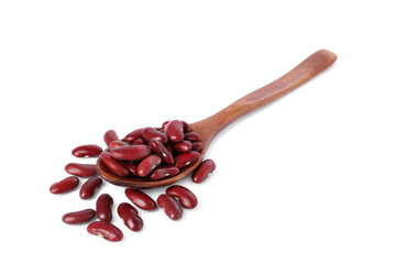 Dried red beans in spoon isolated on white