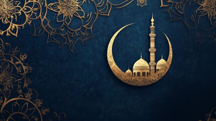 Naklejka premium Crescent Moon and Mosque Illustration.