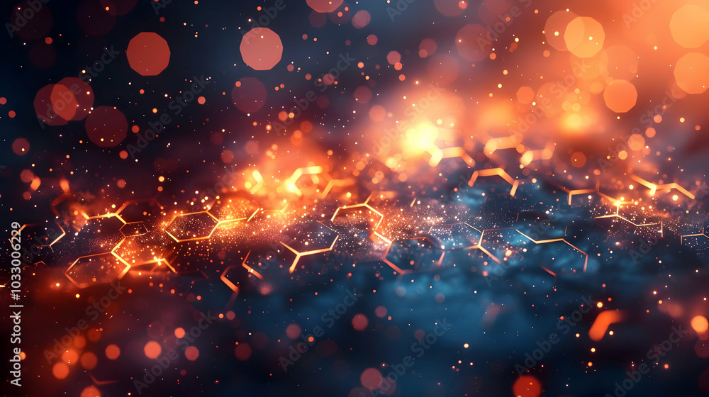 Poster abstract background with hexagon pattern and glowing lights
