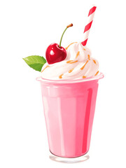 Cherry milkshake hand drawn paint art illustration painting isolated white background transparent png