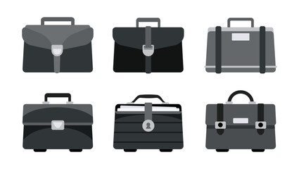 Six black briefcases showing different styles and designs