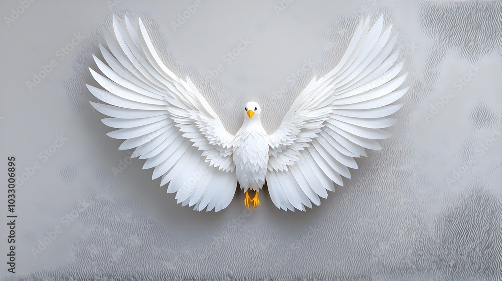 Poster captivating paper cut angel wings with intricate layers of delicate feathers creating a serene and e