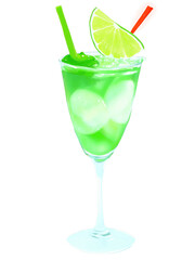 Lime Green Midori Sour Cocktail hand drawn paint art illustration painting isolated white background transparent png