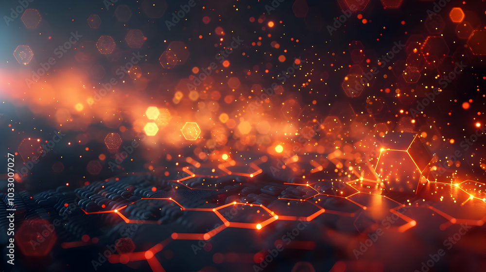 Poster abstract background with hexagon pattern and glowing lights