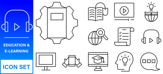 E-learning, online education elements - minimal thin line web icon set. Outline icons collection.