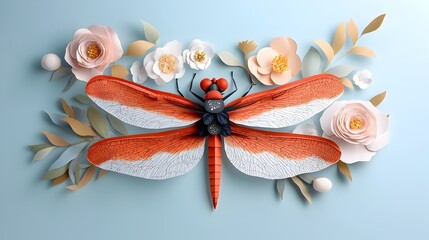 Fototapeta premium Exquisite Layered Paper Cut Dragonfly Wings with Intricate Fine Details Designed for Nature Inspired Wall Art and Home Decor