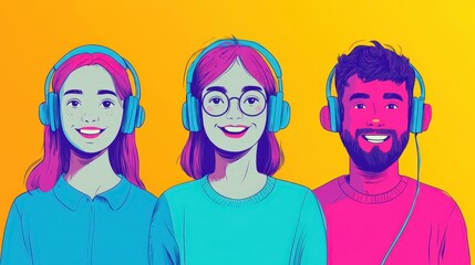 Fototapeta premium Vibrant Online Interview: Playful Minimalist Illustration with Bold Colors and Comic Style Lines