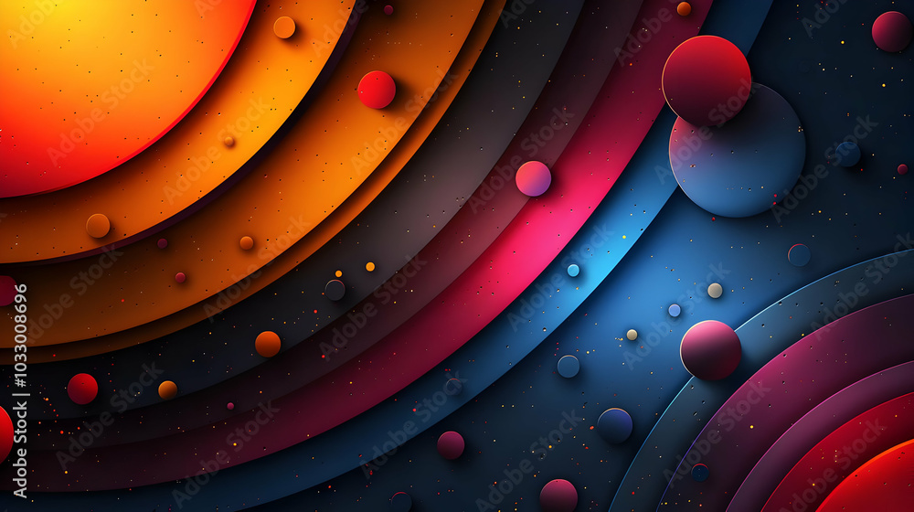 Poster abstract background with colorful circles and curved lines