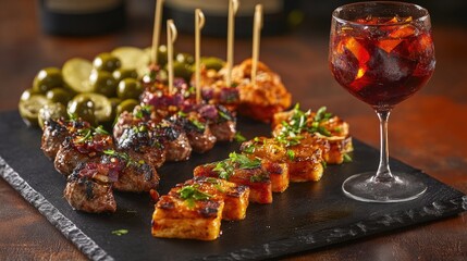 Assorted Spanish Pinchos and Refreshing Drink Arrangement