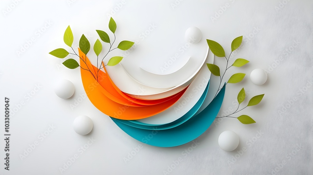 Poster symmetrical geometric shapes in a layered paper cut design create a contemporary abstract art compos