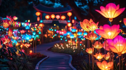 Vibrant lantern festival in Asian city