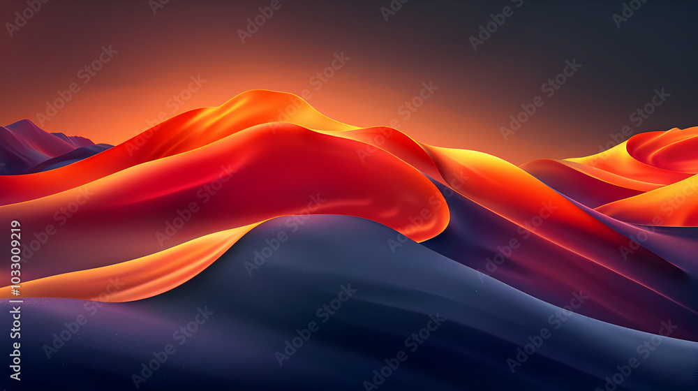 Poster abstract 3d landscape with wavy lines and gradient colors
