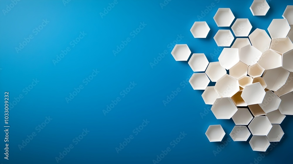 Poster layered geometric paper cut pattern with symmetrical hexagons and sharp edges for modern minimalist 