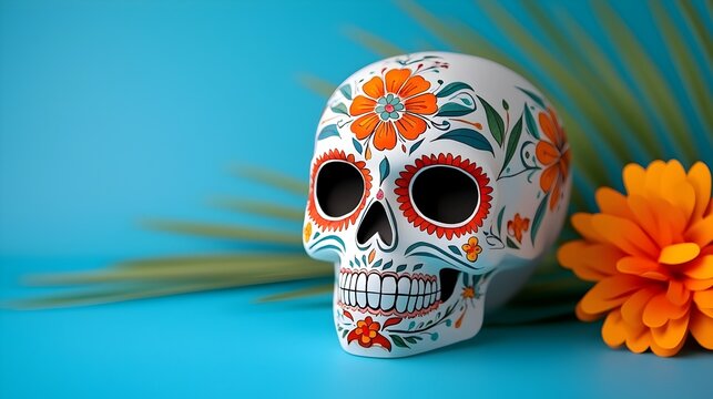 Intricately Cut Paper Skull Featuring Vibrant Floral Patterns and Designs Perfect for Traditional Mexican Day of the Dead Festive Decor and