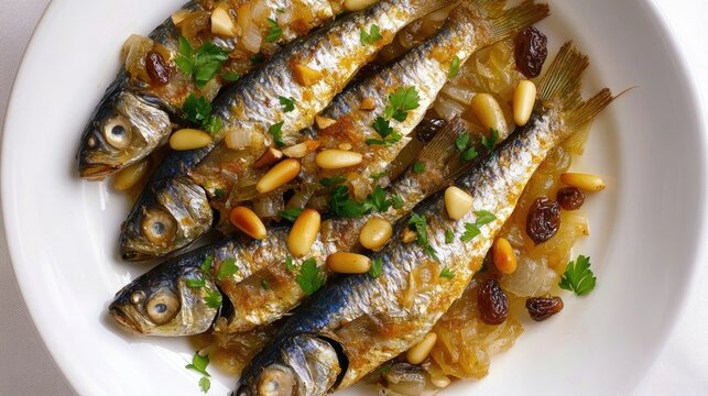 Sardines in Saor with Pine Nuts and Raisins