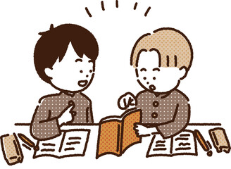 友達と勉強を教えあう男の子