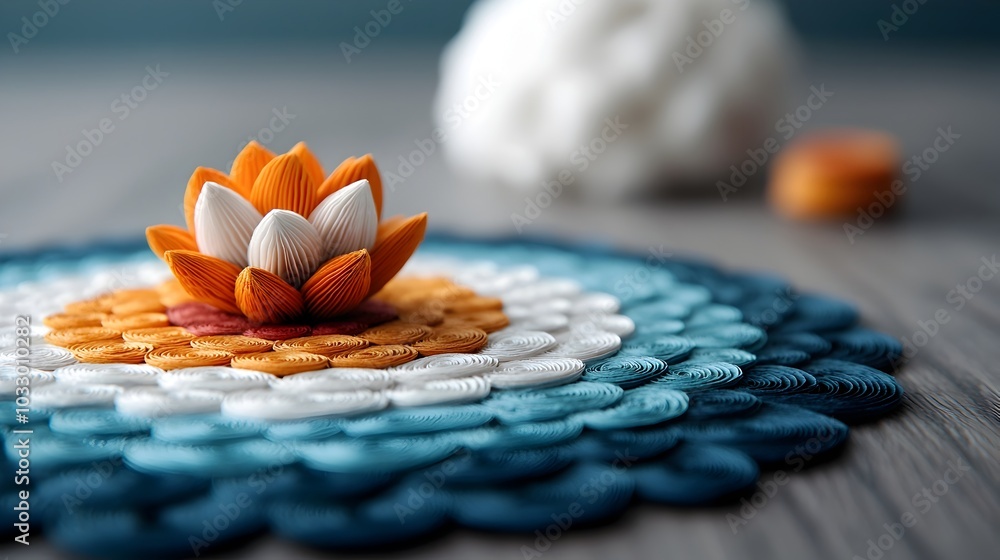 Poster Intricate Geometric Paper Cut Design with Vibrant Layers and Patterns  A traditional Indian inspired digital featuring an elaborate layered and colorful rangoli like abstract pattern