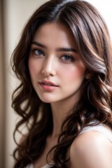 Naklejka premium a model with long brown hair is posing