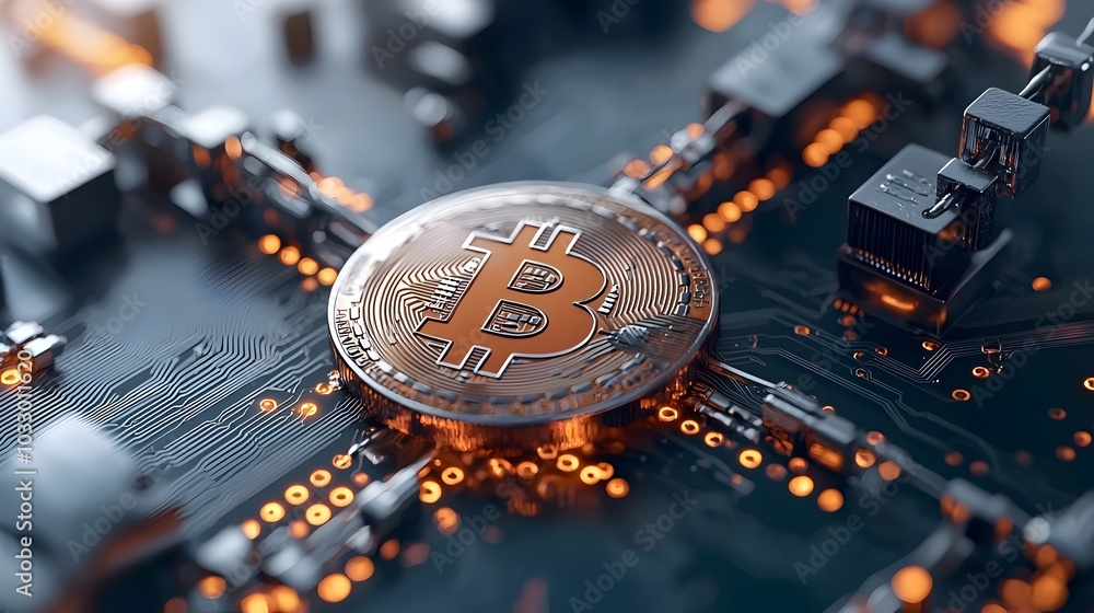 Poster futuristic 3d showcasing an intricate network of interconnected blockchain nodes powering a global d