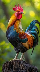 Rooster standing proud at sunset