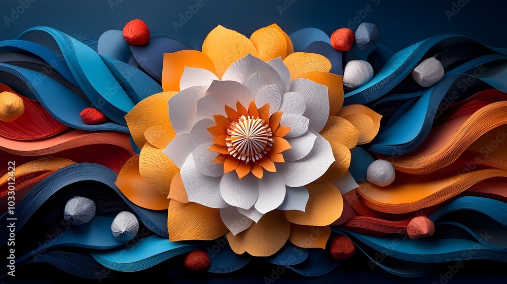 Poster mesmerizing layered paper cut abstract mandala artwork with intricate geometric patterns and vibrant