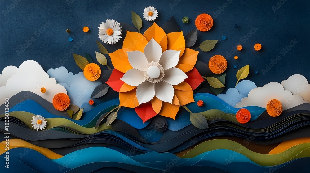 Poster captivating layered paper cut abstract mandala with intricate geometric patterns and vibrant colorfu