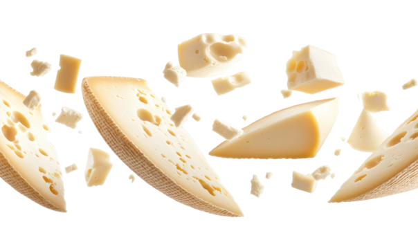Pile of hard grainy mature cheese on transparent background
