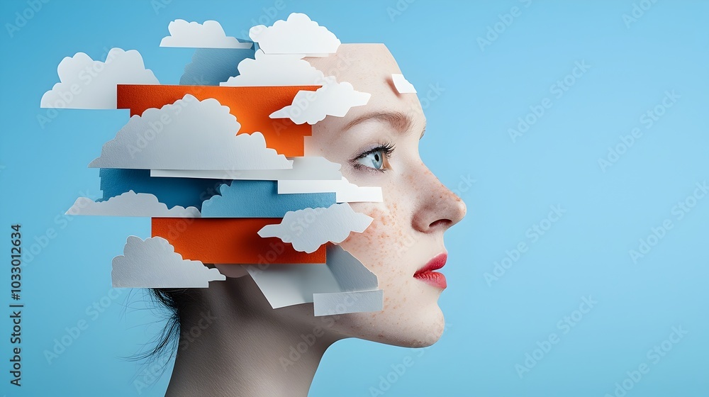 Aufkleber captivating abstract paper cut human silhouette with fragmented geometric shapes and contrasting col