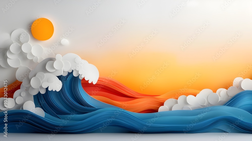 Poster mesmerizing paper cut abstract waves with layered colorful curves a bold and elegant ocean inspired 