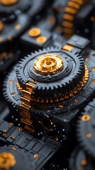 Fototapeta premium Close-up of intricate black and gold gears.
