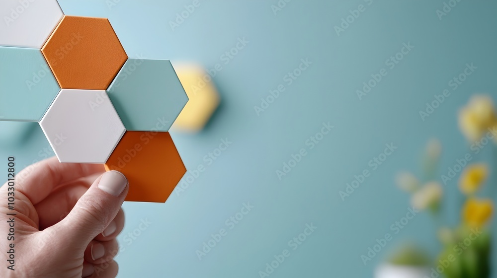 Poster vibrant geometric abstract layered paper cut hexagon decor background with sharp angles and striking