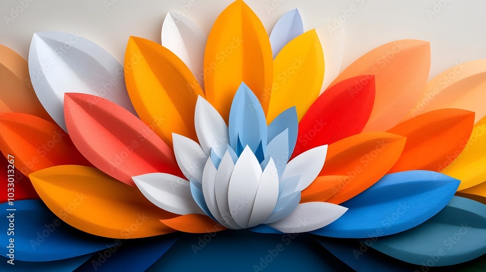 Poster vibrant layered paper cut mandala with intricate geometric patterns and contrasting colors abstract 