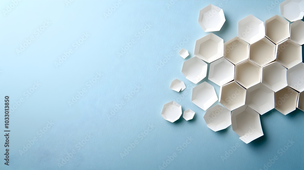 Aufkleber fragmented and layered abstract geometric paper cut hexagon shapes arranged in a modern minimal and 