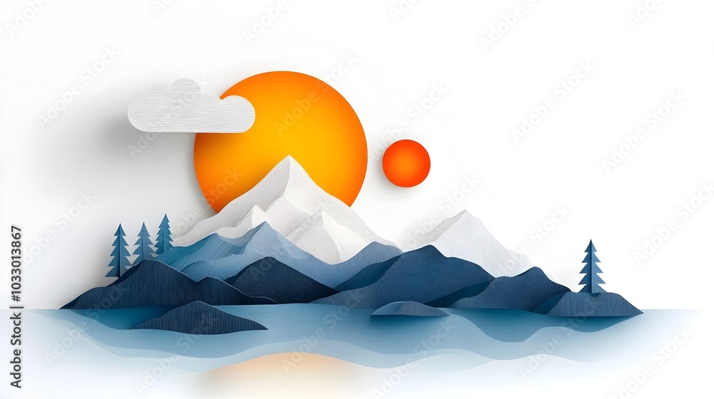 Poster striking minimalist paper cut abstract mountain landscape with sharp peaks and irregular shapes perf