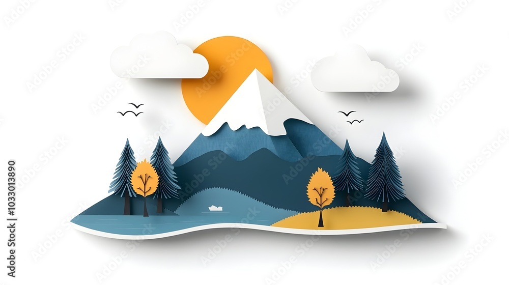 Aufkleber stunning abstract paper cut mountain range with sharp peaks and irregular shapes in a modern minimal