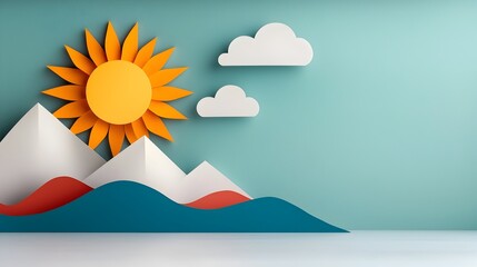 Obraz premium Vibrant Abstract Sun with Irregularly Cut Paper Textured Rays in Layered Multicolored Design for Creative Graphic Design Website Banners Covers or Wallpapers