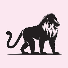 Mandrill silhouette vector icon black and white full body