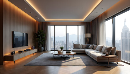 Interior design of a penthouse, urban modern style
