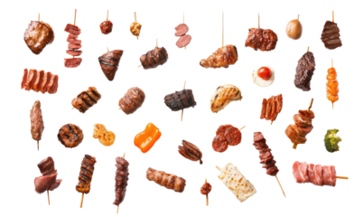 group of barbecue food on transparent background